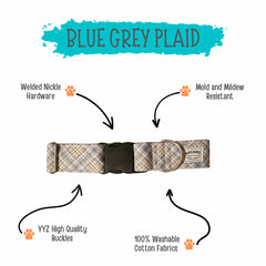 Blue Grey Plaid Pet Collar
